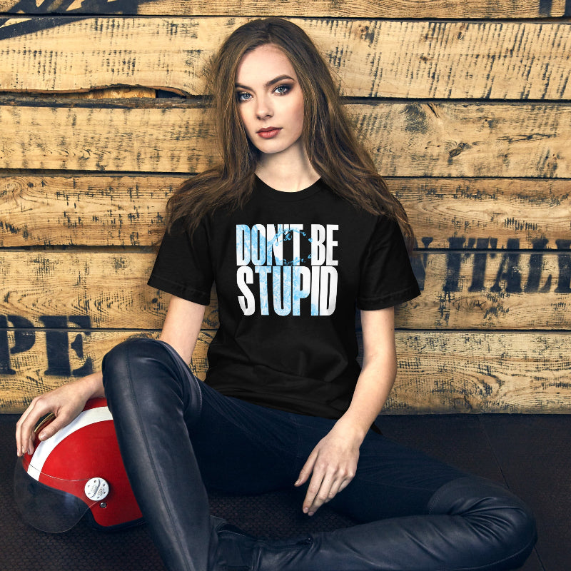 Woman Wearing Graphic T-Shirt Inspired by Shania Twain's Song and Music Video Don't Be Stupid