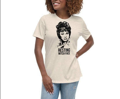 Woman Wearing T-Shirt of Bewitched TV Series Endora Resting Witch Face