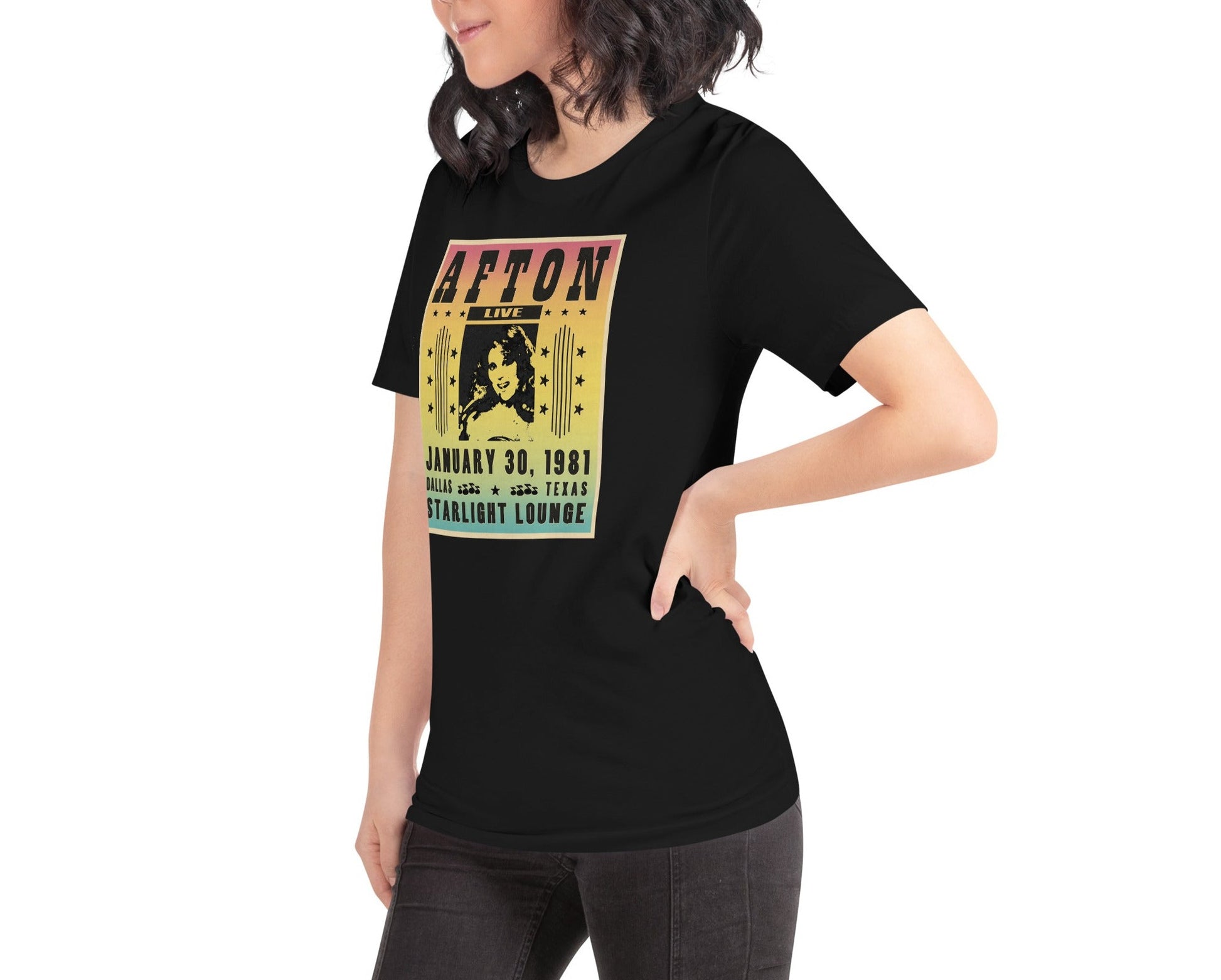 Woman Wearing T-Shirt of Dallas TV Series Afton Cooper Live Poster