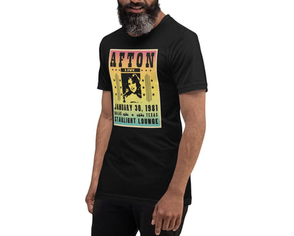 Man Wearing T-Shirt of Dallas TV Series Afton Cooper Live Poster