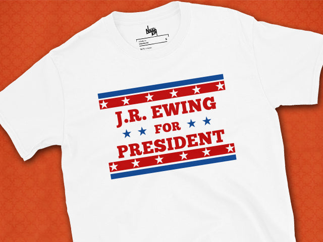 White Election T-Shirt with JR Ewing For President of Dallas TV Series