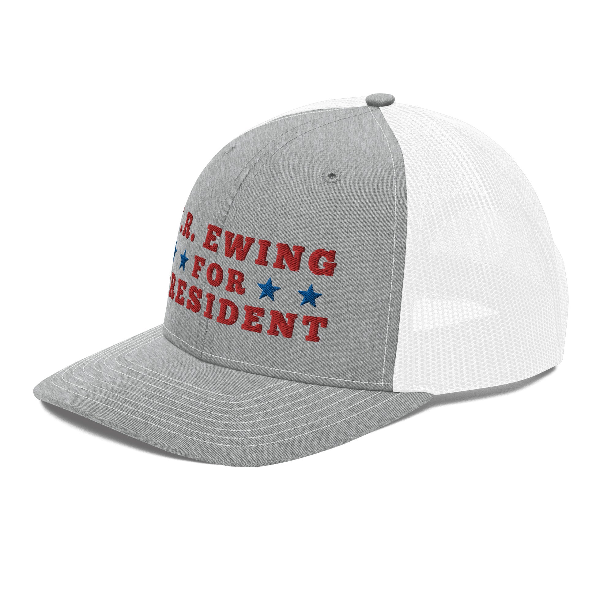 Left Side View of Election Trucker Cap with JR Ewing For President of Dallas TV Series