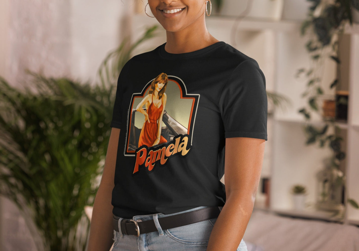 Woman Wearing Graphic T-Shirt of Victoria Principal  as Dallas TV Series Pamela Barnes Ewing