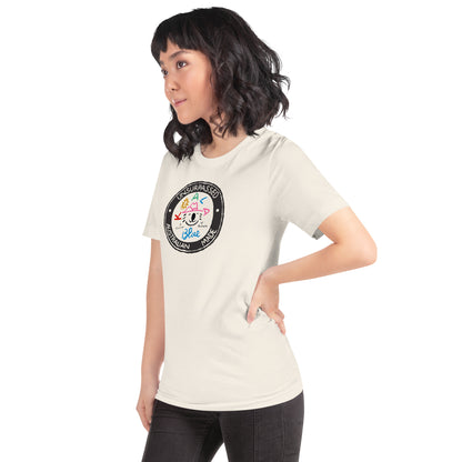 Woman Wearing Graphic T-Shirt with Koala Blue Unsurpassed Australian Made Inspired by Olivia Newton-John’s 1980’s Clothing Brand