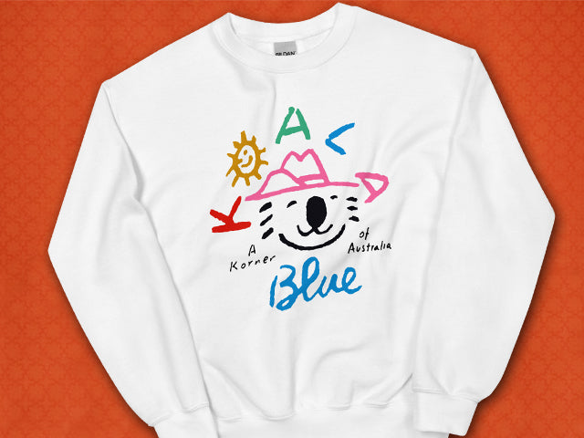 Graphic Sweatshirt with Koala Blue Logo Inspired by Olivia Newton-John’s 1980’s Clothing Brand