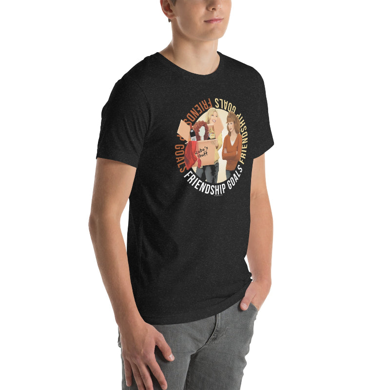 Man Wearing Graphic T-Shirt of Reba TV Series Characters Reba and Barbara Jean