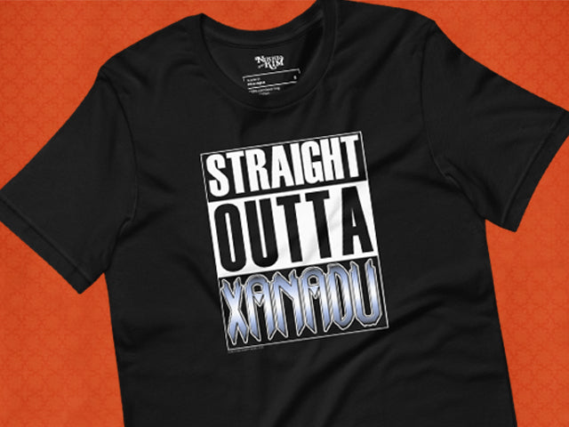 Graphic T-Shirt with Bold Straight Outta Xanadu Statement