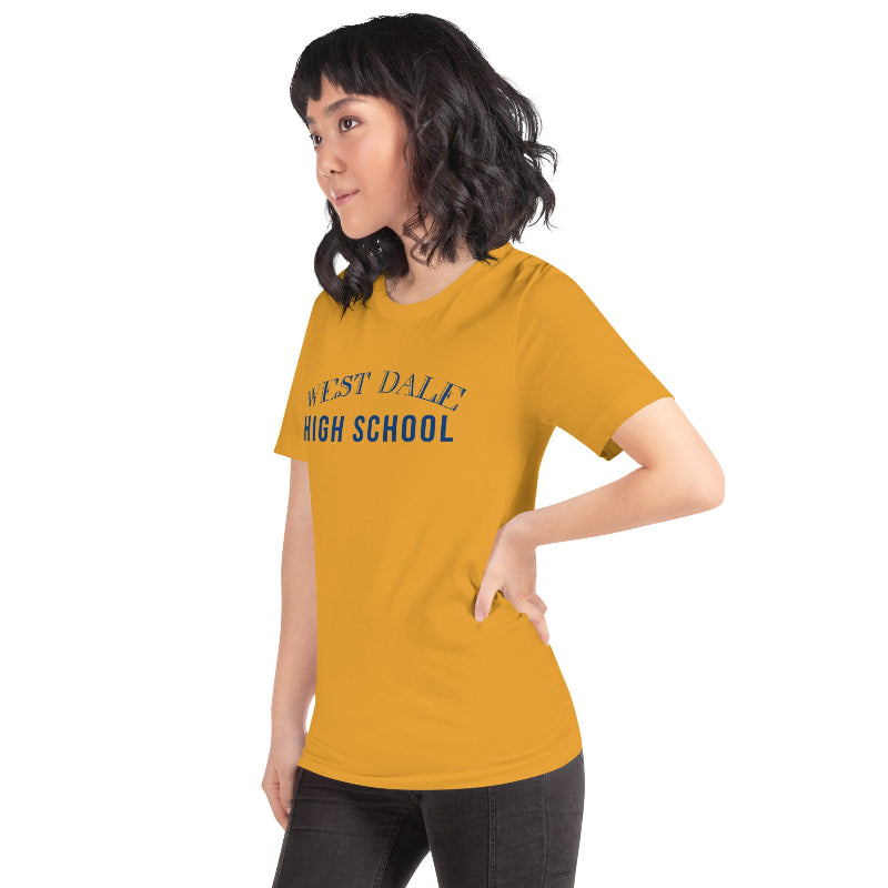 Woman Wearing Replica Graphic T-Shirt of The Brady Bunch TV Series Westdale High School