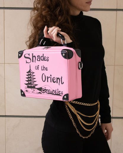 Woman Holding Prop Replica Purse of TV Series The Nanny Pink Shades of the Orient Cosmetics Makeup Case at Mall